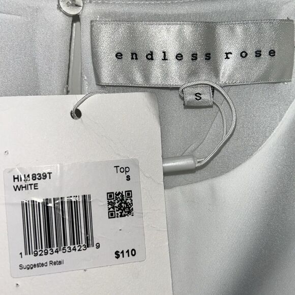 Endless Rose White Cropped Feather Trim Top|(Size Small) - Picture 8 of 8